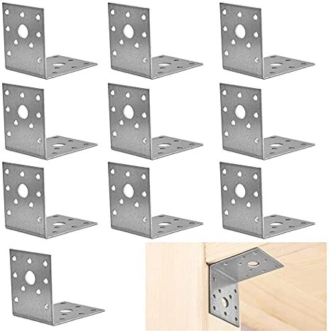 10 Pcs Porous L-shaped Corner Code Heavy Duty 90 Degree Angle Connector L Metal Angle Brackets Steel Sheet Joint Bracket Fastener for Fixing Fence Brackets Windows (6565532mm)