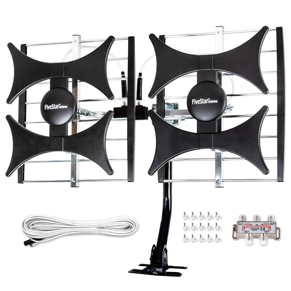 Five Star Multi-Directional 4V HDTV Antenna - up to 200 Mile Range, UHF/VHF, with Installation Kit and Mounting Pole (Renewed)