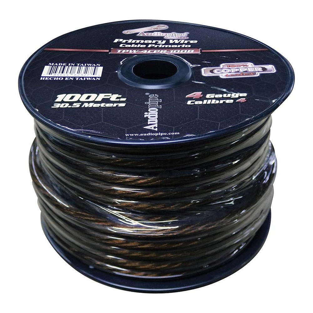 Audiopipe TPW4CPR100B 4 Gauge 100% Copper Series Power Wire - 100 Foot Roll - Black Pvc Outer-jacket