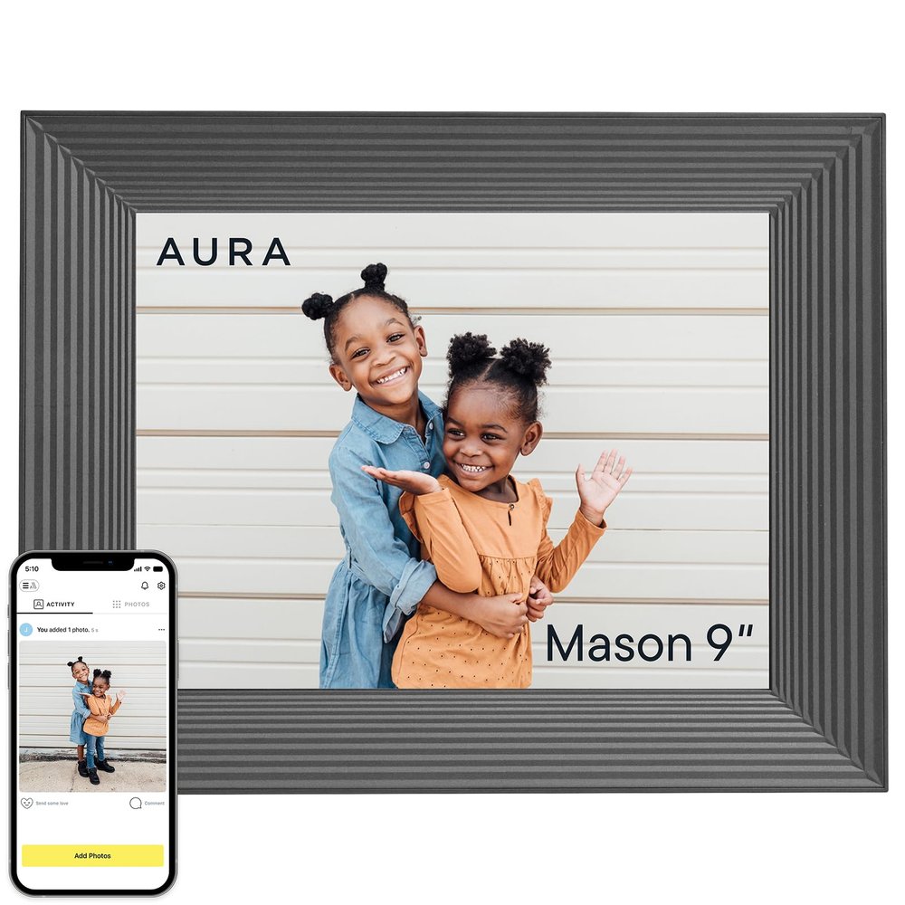 Aura Mason WiFi Digital Picture Frame | Wirecutter's Best Digital Frame for Gifting | Send Photos from Your Phone | Quick, Easy Setup in Aura App | Free Unlimited Storage | Black