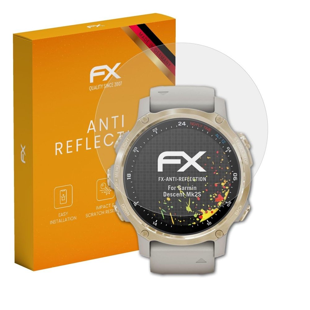 atFoliX Screen Protector compatible with Garmin Descent Mk2S Screen Protection Film, anti-reflective and shock-absorbing FX Protector Film (3X)