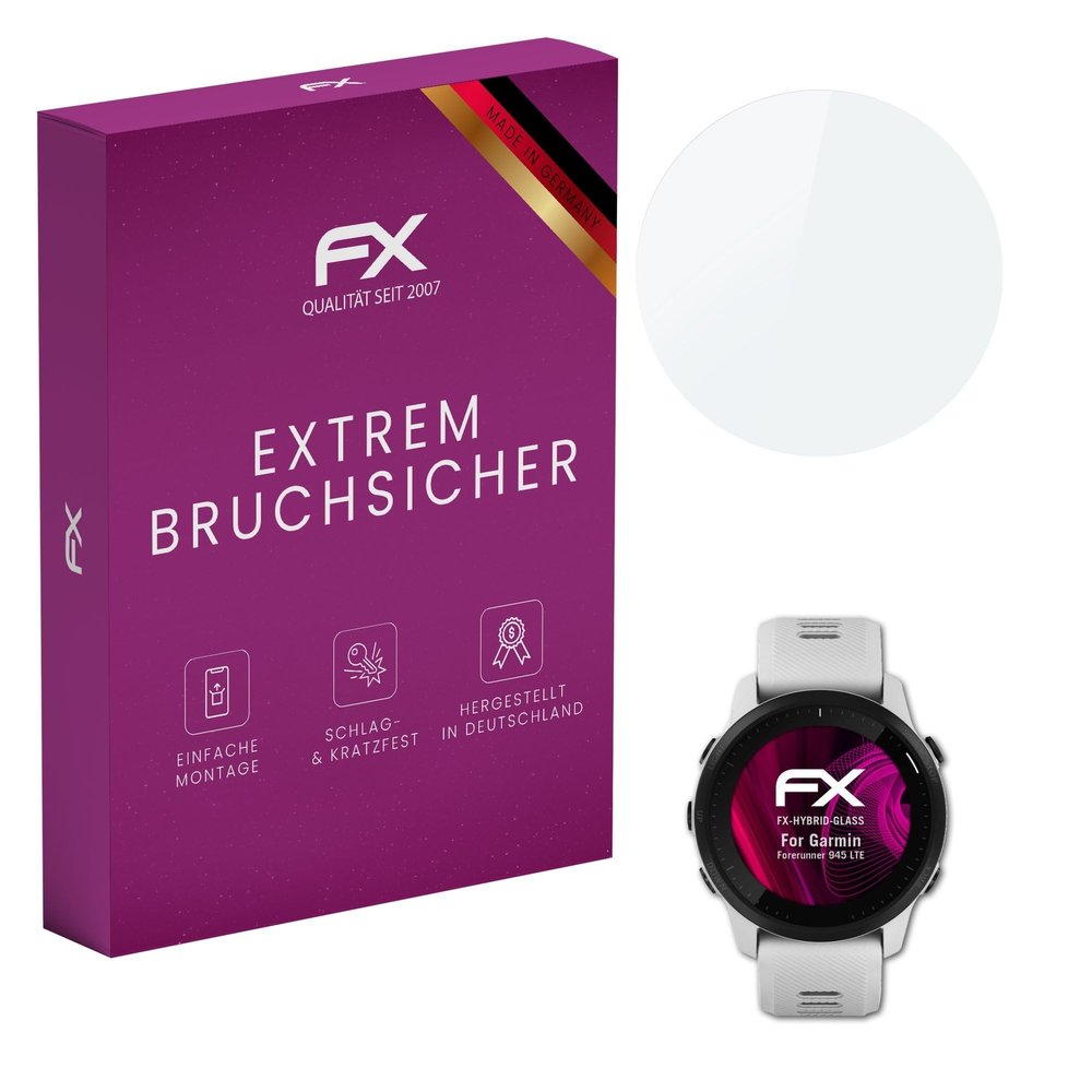 atFoliX Plastic Glass Protective Film compatible with Garmin Forerunner 945 LTE, 9H Hybrid-Glass FX Screen Protector
