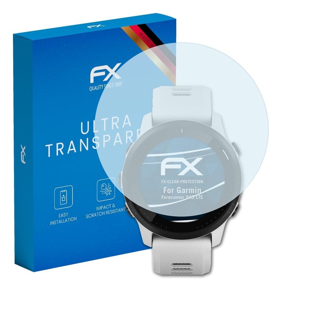 atFoliX Screen Protection Film compatible with Garmin Forerunner 945 LTE Screen Protector, ultra-clear FX Protective Film (3X)