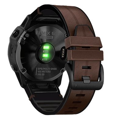 Abanen Quick Easy Fit 22mm Leather Watch Bands for Fenix 6 / Fenix 5, Genuine Leather with Silicone Sweatproof Wrist Strap for Garmin Fenix 6 Pro/Sapphire,Approach S62/S60,Instinct,Quatix 6/5 (Coffee)
