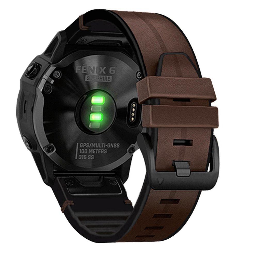 Abanen Quick Easy Fit 22mm Leather Watch Bands for Fenix 6 / Fenix 5, Genuine Leather with Silicone Sweatproof Wrist Strap for Garmin Fenix 6 Pro/Sapphire,Approach S62/S60,Instinct,Quatix 6/5 (Coffee)