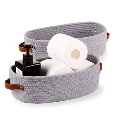 Oradrem 2 Pack Cotton Rope Small Woven Basket,Toilet Paper Basket,Room Storage Basket with Handles for Bathroom, 13"x5.9"x4" Gary