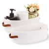 Oradrem 2 Pack Woven Storage Basket for Toilet Tank Top,Farmhouse Home Decor Organizing Baskets for Bathroom,Table and Counter 13"x5.9"x4" White view 1