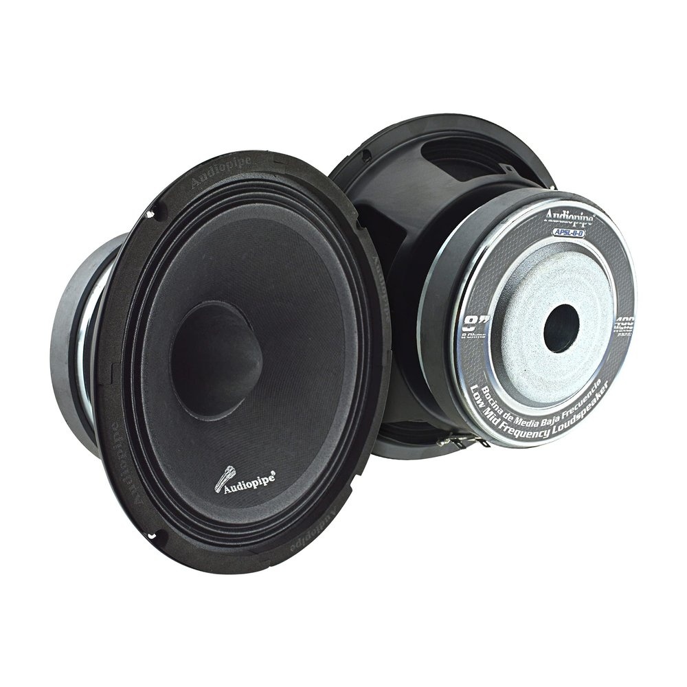 Audiopipe 8" Low-Mid Frequency Loudspeaker (APSL-8-D), Mid-Range, High Performance, 400 Watts, 2" KSV Voice Coil, Steel Basket, 95dB, 8 Ohms