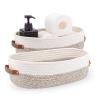 Oradrem 2 Pack Woven Storage Basket for Toilet Tank Top,Farmhouse Home Decor Organizing Basket for Bathroom,Table and Counter 13"x5.9"x4" Apricot Stitching White view 1