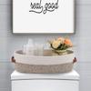 Oradrem 2 Pack Woven Storage Basket for Toilet Tank Top,Farmhouse Home Decor Organizing Basket for Bathroom,Table and Counter 13"x5.9"x4" Apricot Stitching White view 3