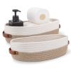 Oradrem 2 Pack Cotton Rope Bathroom Decor Basket,Toilet Paper Holder Basket,Farmhouse Home Decor Organizing Baskets 13"x5.9"x4" Brown Stitching White view 1