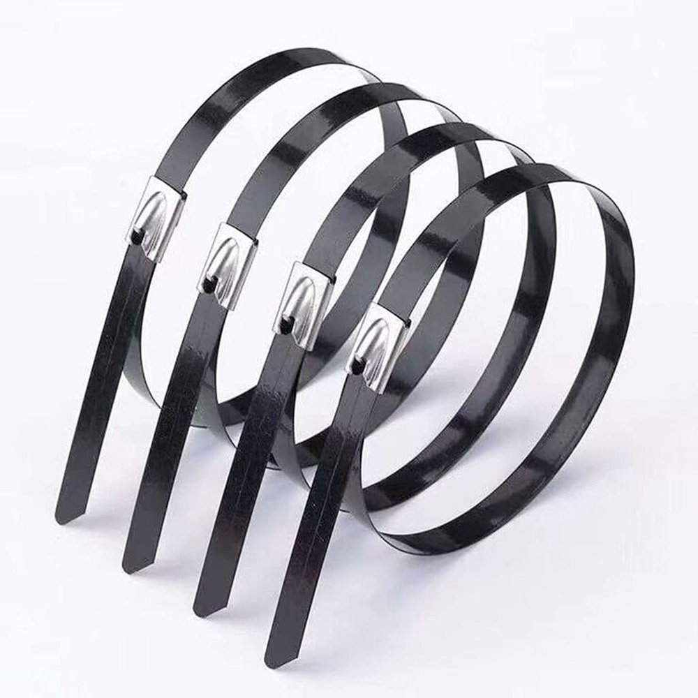 FIDALIKA 25pcs Stainless Steel Cable Ties Locking, Metal Zip-Exhaust Wrap Coated Multi-Purpose Tie 4.6x100/150/200/260/300/350/400 to 700mm (Size : 4.6350mm)