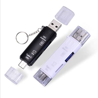 (2 Pieces) USB Type C Micro USB Hub OTG Adapter 3.0 Type-c Multi-Function TF Micro SD Card Reader Converter with Metal Hanging Chain (White)