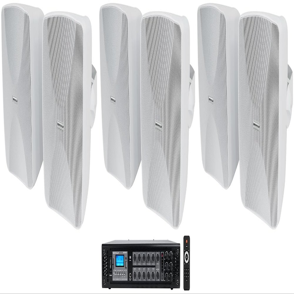 Rockville RCS180-6 Bundle: 180-Watt 6-Zone 70V Bluetooth Commercial/Restaurant Amplifier, (3) Pairs WET-6525W 6.5-in 70V White Indoor/Outdoor Wall Speakers, 4-Items