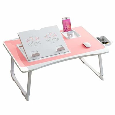 HGTRH Laptop Desk for Bed Adjustable Height, New Foldable Laptop Table Portable Laptop Bed Tray Table with Storage Drawer and Phone Ipad Slots for Working Writing Gaming and Drawing