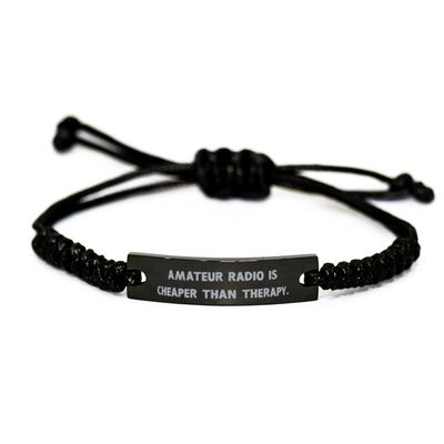 Brilliant Amateur Radio Black Rope Bracelet, Amateur Radio is, Gifts for Friends, Present from, Engraved Bracelet for Amateur Radio