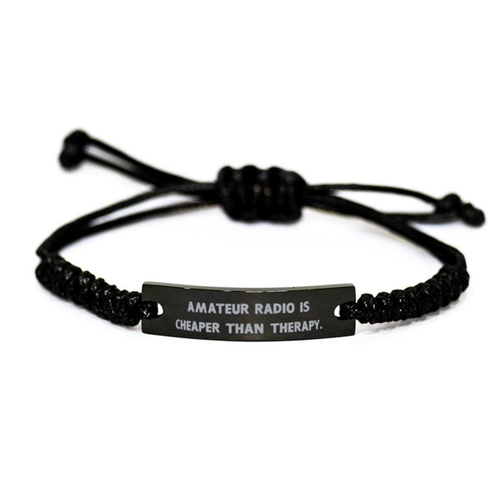 Brilliant Amateur Radio Black Rope Bracelet, Amateur Radio is, Gifts for Friends, Present from, Engraved Bracelet for Amateur Radio