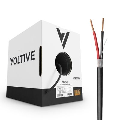 Voltive 18/2 Low Voltage Wire, in-Wall CL3 & Direct Burial, Black, 500ft - 18AWG, 2 Conductors, Stranded Bare Copper, UL Listed - V-1212-3