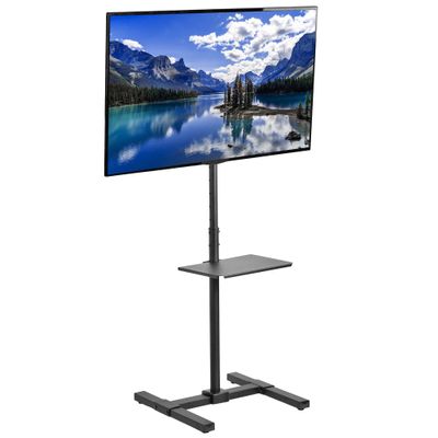 VIVO TV Floor Stand for 13 to 50 inch Flat Panel LED LCD Plasma Screens, Portable Display Height Adjustable Mount with Storage Shelf, 50 inch Tall, Black, STAND-TV07-S