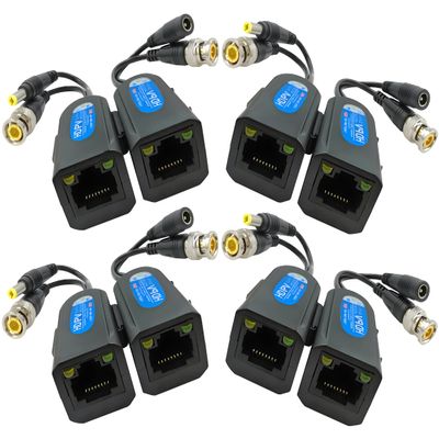 BNC to RJ45 Video Balun with Power - 4 Pair Ground Loop Isolated Weatherproof Adapter | 8MP HD Analog CCTV over Cat5e/Cat6 (400ft) | USA Chipset & Brass Connectors | Compatible with AHD/TVI/CVI DVR