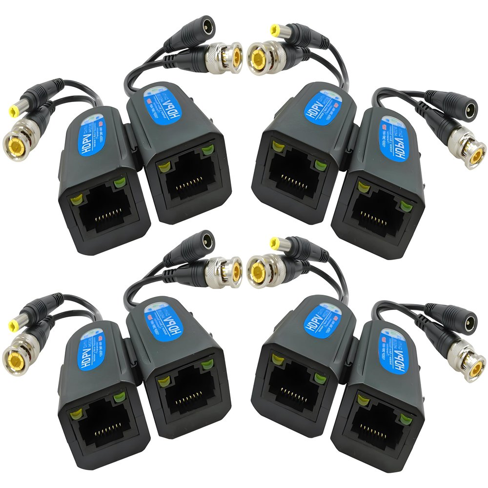BNC to RJ45 Video Balun with Power - 4 Pair Ground Loop Isolated Weatherproof Adapter | 8MP HD Analog CCTV over Cat5e/Cat6 (400ft) | USA Chipset & Brass Connectors | Compatible with AHD/TVI/CVI DVR