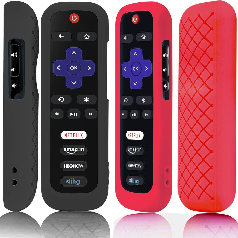 2 Pack Remote Case Battery Cover for TCL Roku Smart TV Steaming Stick Remote, Silicone Protective Controller Universal Sleeve Skin Black and Red