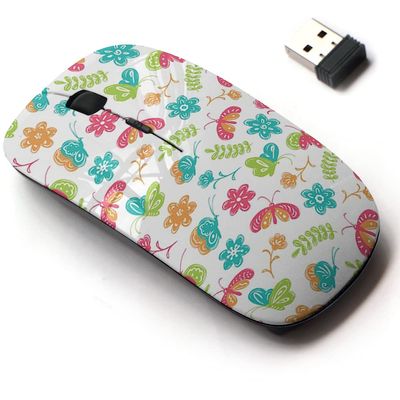 2.4G Wireless Mouse with Cute Pattern Design for All Laptops and Desktops with Nano Receiver - Cute buterfly