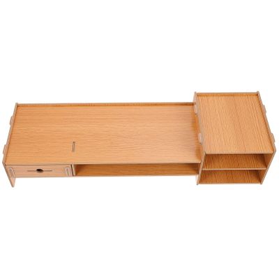 EXCEART 1set Computer Screen Riser Drawer Elevated Monitor Stand for Desk Organization for Home Office Supports Ergonomic Viewing Height Modern Design Oak Finish