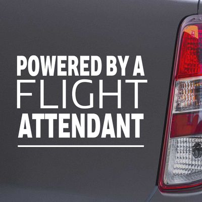 Custom Brother - Powered by A Flight Attendant White Color Car Laptop Wall Bumper Decal Sticker, DesN99