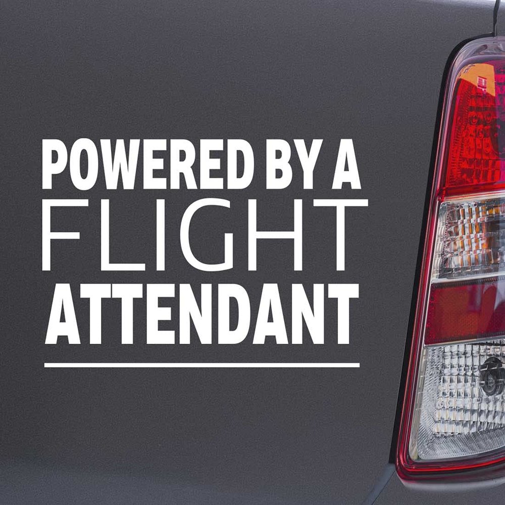 Custom Brother - Powered by A Flight Attendant White Color Car Laptop Wall Bumper Decal Sticker, DesN99
