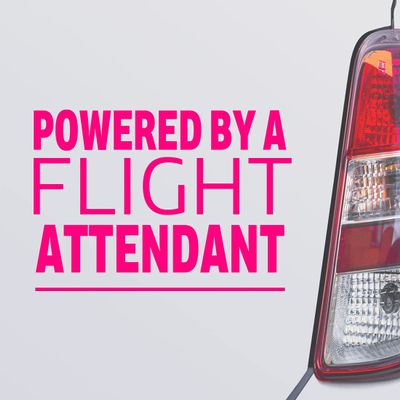 Custom Brother - Powered by A Flight Attendant Pink Color Car Laptop Wall Bumper Decal Sticker, DesO1
