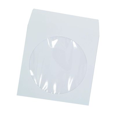 Progo 100 Pieces White Paper CD DVD Sleeves Envelope Holder with Clear Window and Flap, 80g Economy Weight.