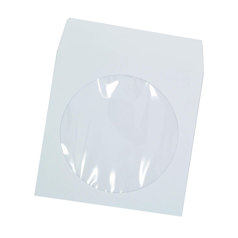 Progo 100 Pieces White Paper CD DVD Sleeves Envelope Holder with Clear Window and Flap, 80g Economy Weight.