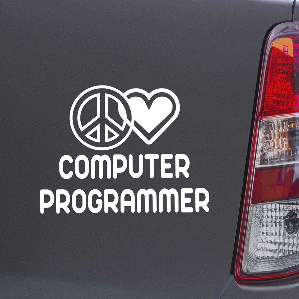 Custom Brother - Peace Love Computer Programmer White Color Car Laptop Wall Bumper Decal Sticker, DesL25