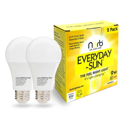Norb Everyday Sun Light Bulb - Full Spectrum Wellness Lighting, Sunlight-Mimicking Technology for Energy, Mood & Performance. Supports Sleep/Wake Cycles, 5000K, 9W, US Based, Budget-Priced (2-Pack)