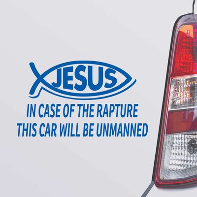 Custom Brother - in CASE of The Rapture This CAR Will BE UNMANNED Christian Jesus Fish Blue Color Car Laptop Wall Bumper Decal Sticker, DesW74