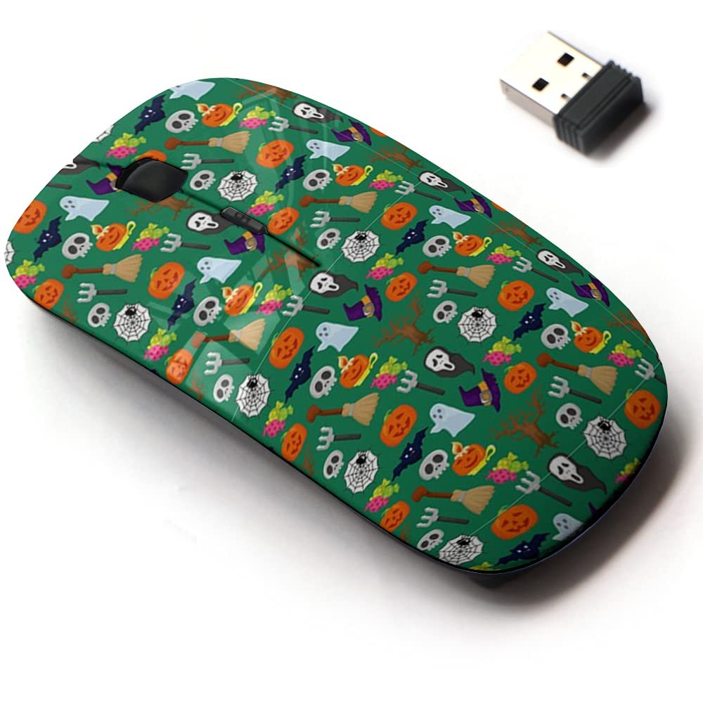 2.4G Wireless Mouse with Cute Pattern Design for All Laptops and Desktops with Nano Receiver - Cartoon Halloween