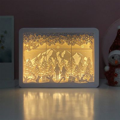SIWEME 3D Paper Carving Lamp LED Night Light Creative Desk Lamp Frame Table Lamp Decorative Mood Light Gift Ideas for Girls Wife (Loving Scene)