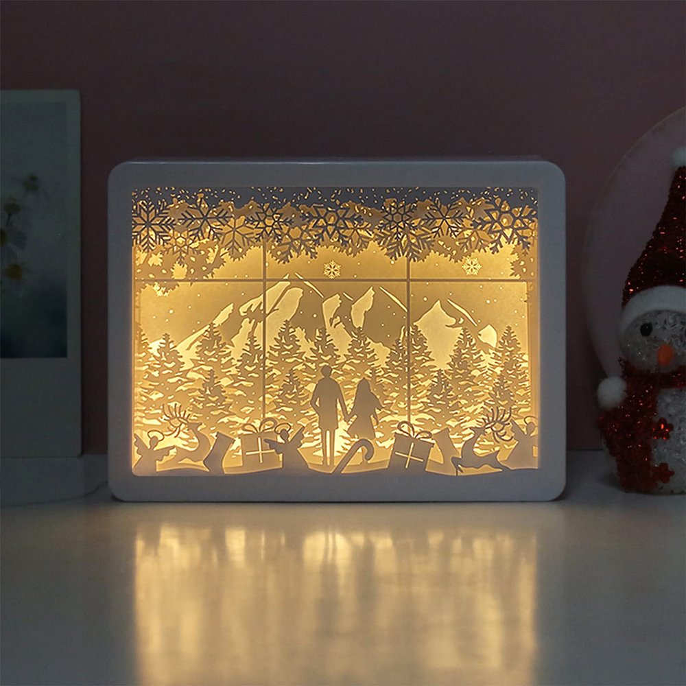 SIWEME 3D Paper Carving Lamp LED Night Light Creative Desk Lamp Frame Table Lamp Decorative Mood Light Gift Ideas for Girls Wife (Loving Scene)