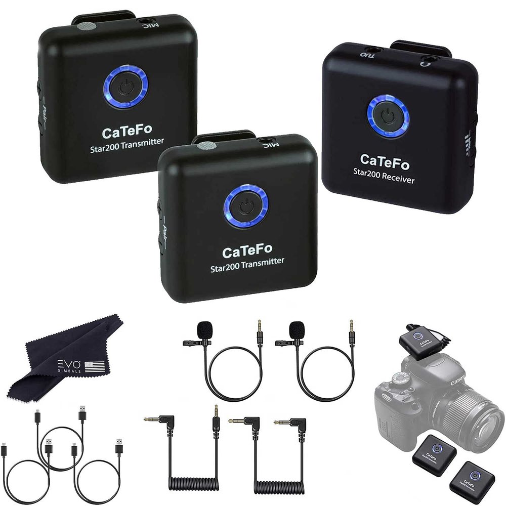 CaTeFo Star200 T2 Dual Channel Wireless Microphone System - Includes 2 Transmitters & 2 Lapel Mics
