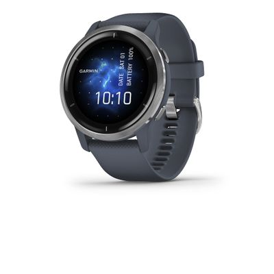 Garmin Venu 2 (Renewed), GPS Smartwatch with Advanced Health Monitoring and Fitness Features, Silver Bezel with GraniteBlue Case and Silicone Band