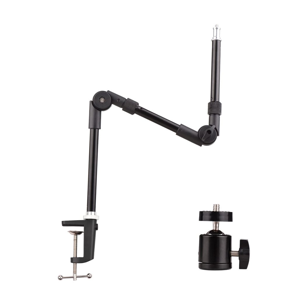 Andoer Camera Desk Mount Stand, ST-01 Flexible Foldable Desk Mount Stand Metal Bracket with 1/4 Inch Screw Ballhead Adapter for Video Light, Ring Light Webcam Camera Smartphone