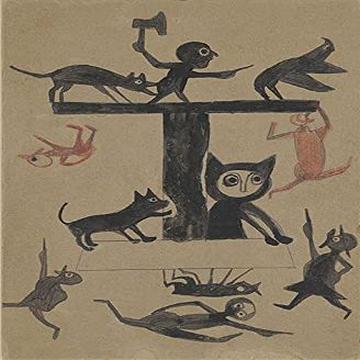 Figures and Construction with Cat : Bill Traylor : Archival Quality Art Print