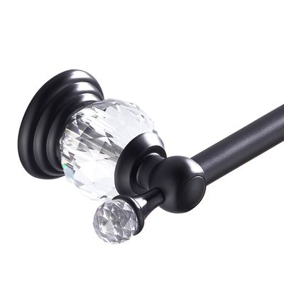WINCASE Crystal Towel Bar, Black Adjustable Towel Rack, Single Hand Towel Holder Bathroom Shower Towel Rail Rod Modern Luxury Wall Mount Matte Black