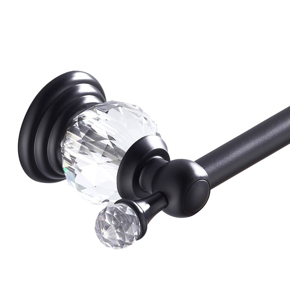 WINCASE Crystal Towel Bar, Black Adjustable Towel Rack, Single Hand Towel Holder Bathroom Shower Towel Rail Rod Modern Luxury Wall Mount Matte Black