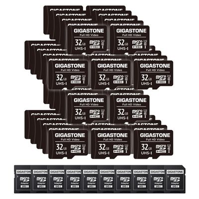 GIGASTONE 32GB Micro SD Card 50-Pack, Full HD Video, Surveillance Security Cam Action Camera Drone, 90MB/s Micro SDHC UHS-I U1 C10 Class 10, with Adapter