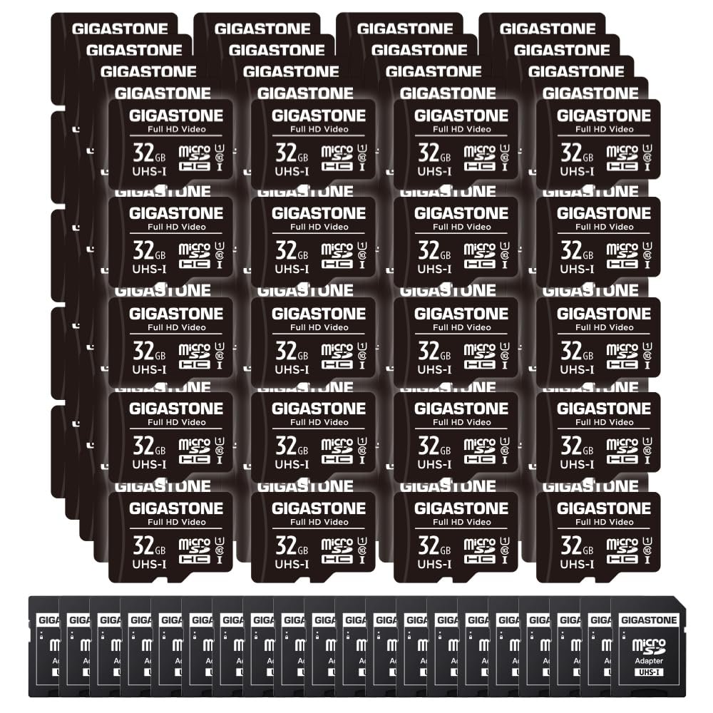 GIGASTONE 32GB Micro SD Card 100-Pack, Full HD Video, Surveillance Security Cam Action Camera Drone, 90MB/s Micro SDHC UHS-I U1 C10 Class 10, with Adapter