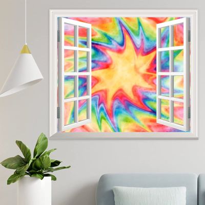 3D Wall Decals Window Looking Out Watercolor Tie-dye Rainbow Wall Stickers Murals Wallpaper Art Decor for Living Room,Home Walls,Kids Room