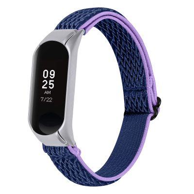 Replacement Watch Band Compatible with Xiaomi Mi Band 3/4 Strap,TryBest Women Men Sport Breathable Lightweight Soft Nylon Elastic Knit Adjustable 3/4.3-8.3 inch Replacement Strap - Purple+Blue
