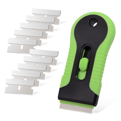 EHDIS Car Sticker Remover Glass Cooktop Razor Scraper with 10pcs Replace Blades for Label,Glue,Paint,Adhesive Remover,Oven Door, Stove Cleaning (Green)